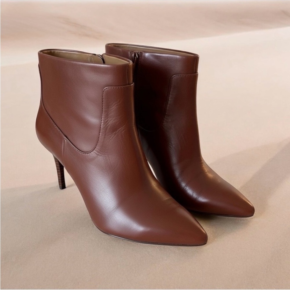 Nine West Brown Leather Ankle Boots Stiletto Heel Size 10 M